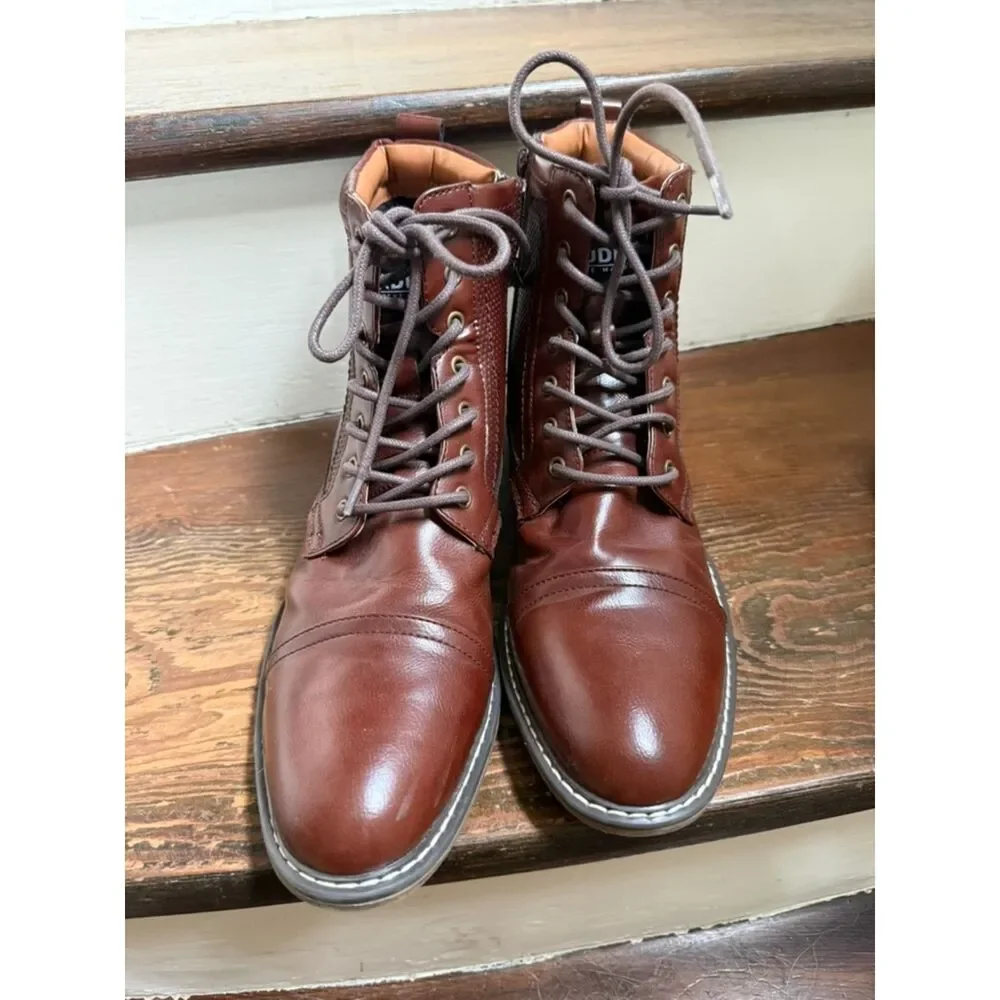Madden by Steve Madden brown side zip lace up mens boots 7.5